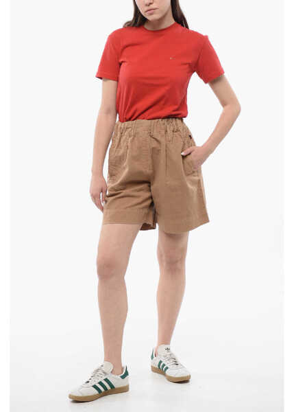 Pantaloni scurti Woolrich Linen Blend Shorts With Elastic Waistband Beige Femei (BM 17005015) 4