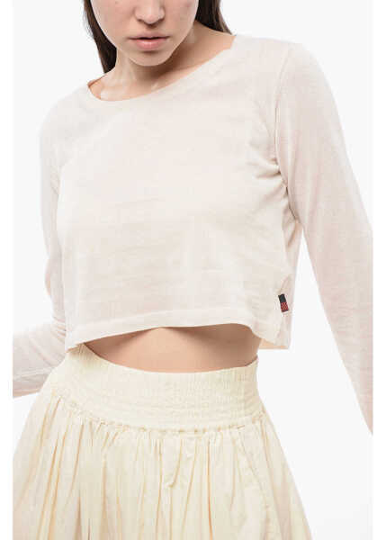 Pulovere Woolrich Crew Neck Viscose Blend Crop Sweater Beige Femei (BM 17005405) 3