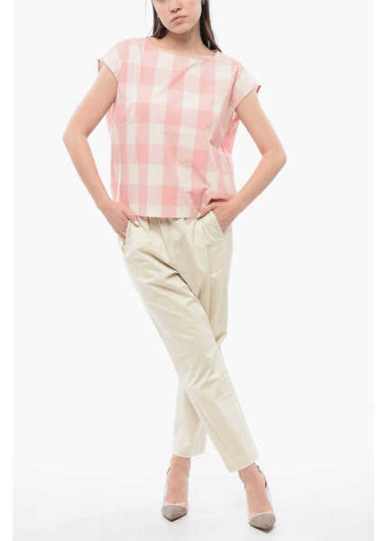 Bluze Woolrich Gingham Cotton Sleeveless Blouse With Drawstringed Bottom White Femei (BM 17006257) 4