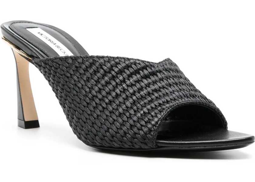Sandale cu toc Victoria Beckham Raffia Avon Mules With Golden Detail 7,5Cm Black Femei (BM 17013067) 2