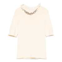 Tricouri Rabanne Beige Silk And Cotton T-Shirt With Chain Femei