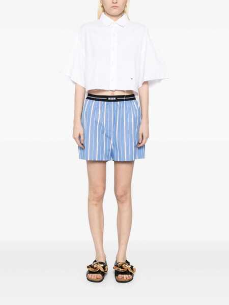 Pantaloni casual MSGM Blue Bermuda Shorts With Elastic Drawstring Waist With Logo Lettering And All-Over Striped Motif In Cotton Woman BLUE Femei (BM 17015778) 2