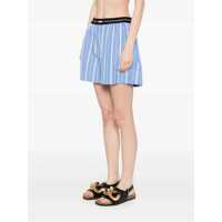 Pantaloni casual MSGM Dama - Pantaloni casual MSGM Blue Bermuda Shorts With Elastic Drawstring Waist With Logo Lettering And All-Over Striped Motif In Cotton Woman BLUE Femei (BM 17015778) - B-mall.ro