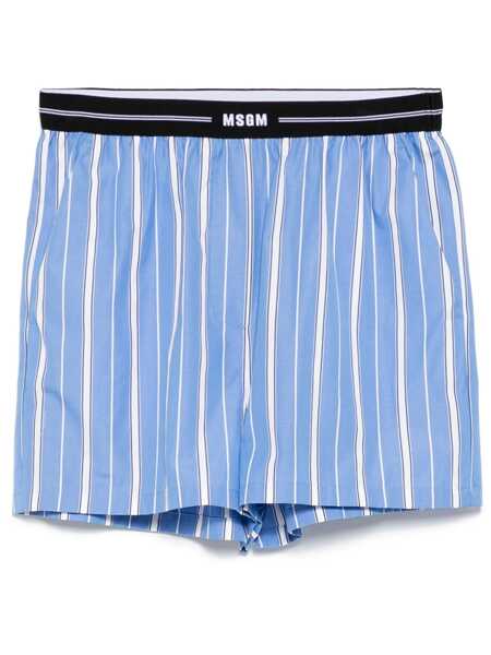 Pantaloni casual MSGM Blue Bermuda Shorts With Elastic Drawstring Waist With Logo Lettering And All-Over Striped Motif In Cotton Woman BLUE Femei (BM 17015778) 1