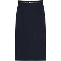 Fuste Msgm Midi Blue Wool Skirt With Slit And Logo Femei