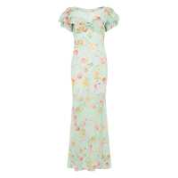 Rochii Mar De Margaritas Green Long Dress With Floral Print Femei