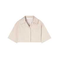 Camasi Palm Angels Crop Shirt With Beige And White Stripes With Logo Femei
