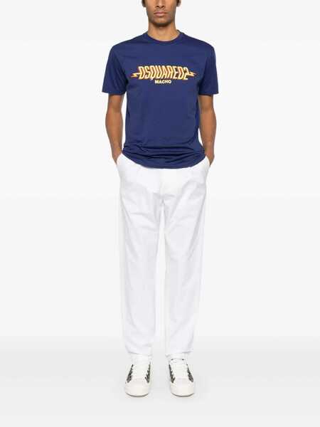 Tricouri DSQUARED2 Blue Crewneck T-Shirt With Logo Print On The Front In Cotton Man BLUE Barbati (BM 17020944) 2