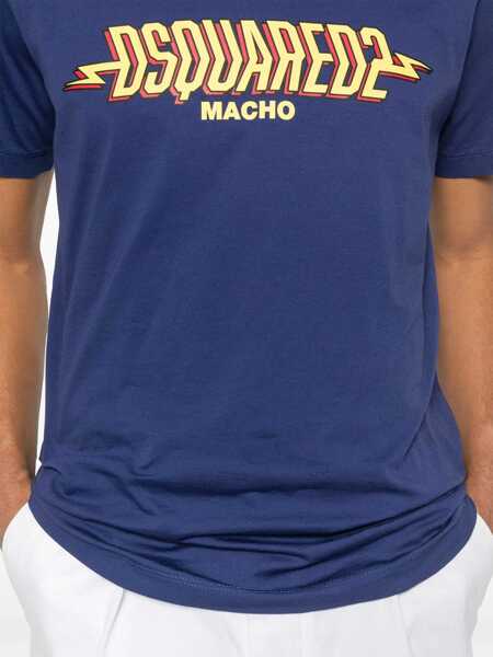 Tricouri DSQUARED2 Blue Crewneck T-Shirt With Logo Print On The Front In Cotton Man BLUE Barbati (BM 17020944) 4