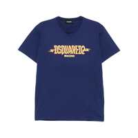 Tricouri Blue Crewneck T-Shirt With Logo Print On The Front In Cotton Man Barbati
