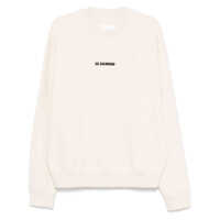 Tricouri Jil Sander Cotton Sweatshirt In Cream With Logo Print Barbati