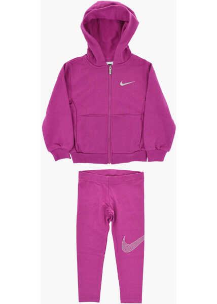 Hanorace Nike Solid Color Sweatshirt And Leggings Set With Contrasting Log Pink Baieti (BM 17032255) 1
