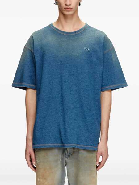 Tricouri Diesel T-Boxt Blue T-Shirt With Oval D Logo Embroidery On The Front And Contrasting Stitching In Cotton Man BLUE Barbati (BM 17035290) 3