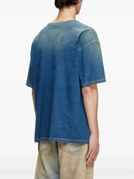 Tricouri Diesel T-Boxt Blue T-Shirt With Oval D Logo Embroidery On The Front And Contrasting Stitching In Cotton Man BLUE Barbati (BM 17035290) 4