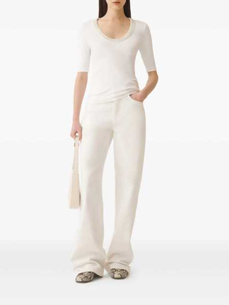 Tricouri Fabiana Filippi RIBBED JERSEY U NECK SHORT SLEEVE T-SHIRT, CONTRAST COLLAR White Femei (BM 17043649) 2