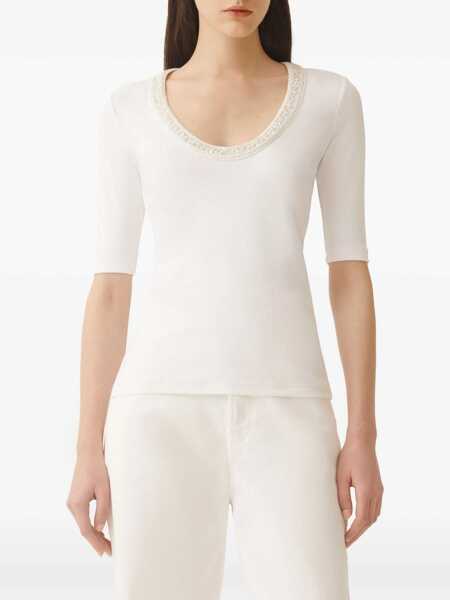 Tricouri Fabiana Filippi RIBBED JERSEY U NECK SHORT SLEEVE T-SHIRT, CONTRAST COLLAR White Femei (BM 17043649) 3