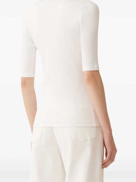 Tricouri Fabiana Filippi RIBBED JERSEY U NECK SHORT SLEEVE T-SHIRT, CONTRAST COLLAR White Femei (BM 17043649) 4