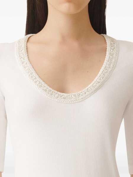 Tricouri Fabiana Filippi RIBBED JERSEY U NECK SHORT SLEEVE T-SHIRT, CONTRAST COLLAR White Femei (BM 17043649) 5