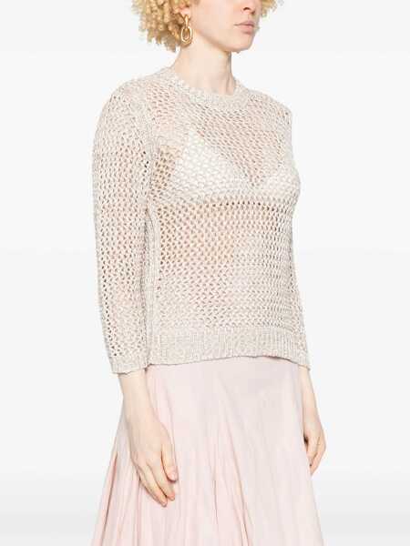 Pulovere Fabiana Filippi BICOLOR COTTON MESH SHORT SLEEVE SWEATER Beige Femei (BM 17043691) 3