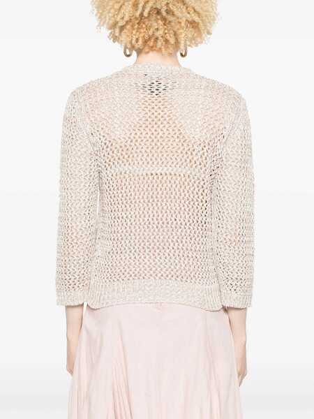 Pulovere Fabiana Filippi BICOLOR COTTON MESH SHORT SLEEVE SWEATER Beige Femei (BM 17043691) 4