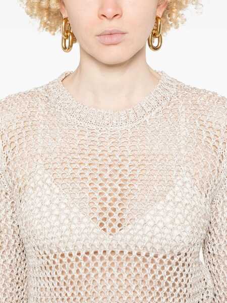 Pulovere Fabiana Filippi BICOLOR COTTON MESH SHORT SLEEVE SWEATER Beige Femei (BM 17043691) 5
