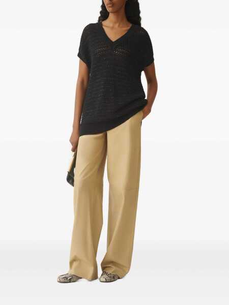 Pulovere Fabiana Filippi SEQUIN STRIPED CROCHET V NECK CAPE SLEEVE SWEATER Blue Femei (BM 17043694) 2