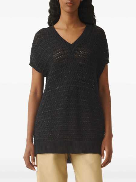 Pulovere Fabiana Filippi SEQUIN STRIPED CROCHET V NECK CAPE SLEEVE SWEATER Blue Femei (BM 17043694) 3