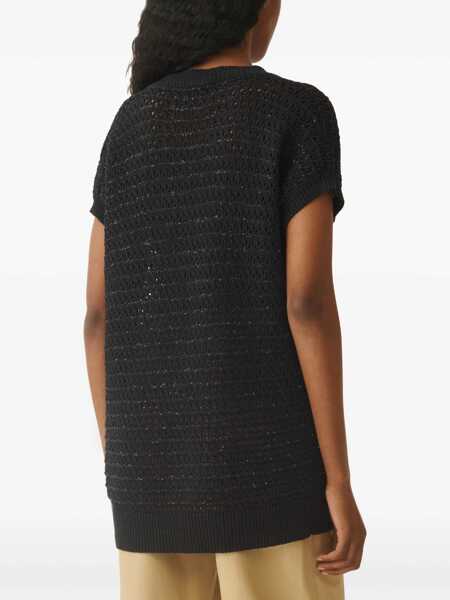 Pulovere Fabiana Filippi SEQUIN STRIPED CROCHET V NECK CAPE SLEEVE SWEATER Blue Femei (BM 17043694) 4