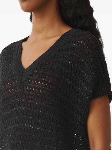 Pulovere Fabiana Filippi SEQUIN STRIPED CROCHET V NECK CAPE SLEEVE SWEATER Blue Femei (BM 17043694) 5