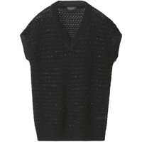 Pulovere SEQUIN STRIPED CROCHET V NECK CAPE SLEEVE SWEATER Femei