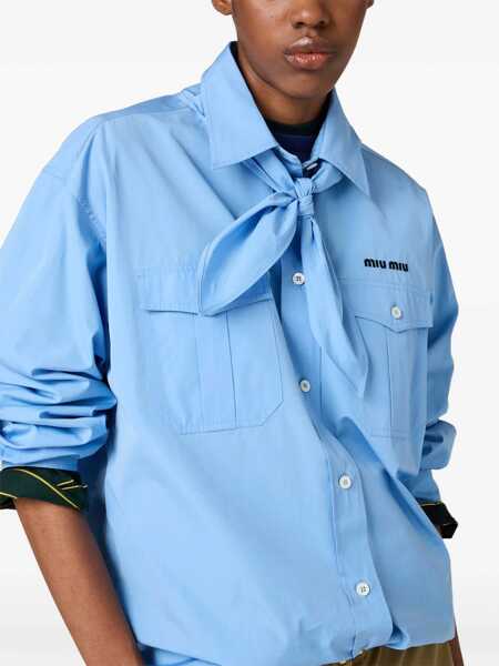 Camasi Miu Miu Miu Miu Scarf-Detail Poplin Shirt Blue Femei (BM 17057431) 4