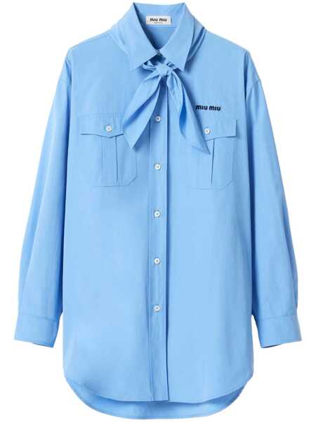 Camasi Miu Miu Miu Miu Scarf-Detail Poplin Shirt Blue Femei (BM 17057431) 1
