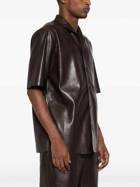 Camasi casual Nanushka Short Sleeved Faux Leather Shirt Brown Barbati (BM 17061515) 3