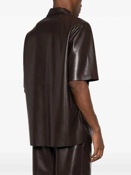 Camasi casual Nanushka Short Sleeved Faux Leather Shirt Brown Barbati (BM 17061515) 4