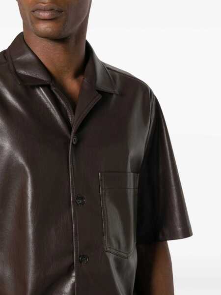 Camasi casual Nanushka Short Sleeved Faux Leather Shirt Brown Barbati (BM 17061515) 5