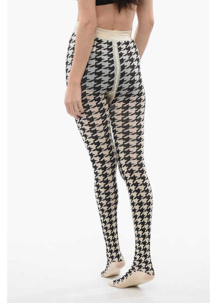 Sosete Burberry Cotton-Blended Houndstooth Tights Black & White Femei (BM 17062004) 2