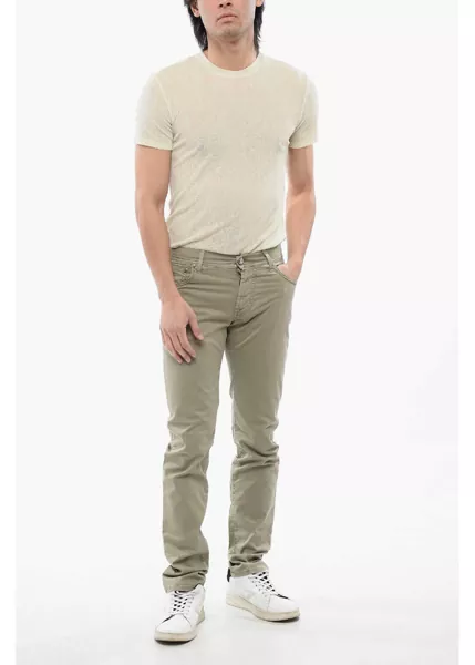 Pantaloni casual CORNELIANI Id Stretchy Cotton 5-Pocket Pants With Embroidered Logo 17Cm Green Barbati (BM 17062415) 4
