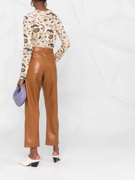 Pantaloni casual Nanushka Solid Color Faux Leather Jasper Pants Brown Barbati (BM 17062436) 4