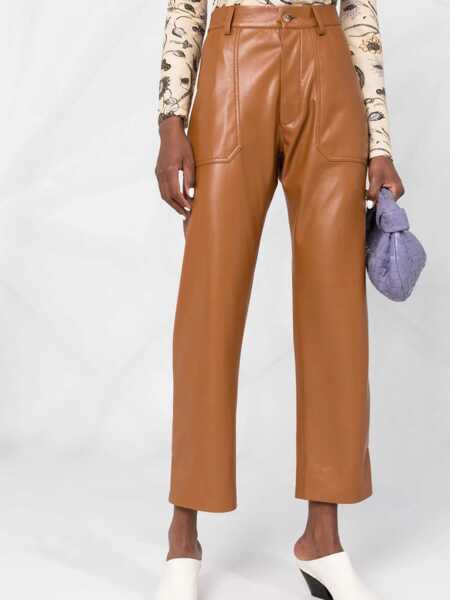 Pantaloni casual Nanushka Solid Color Faux Leather Jasper Pants Brown Barbati (BM 17062436) 5