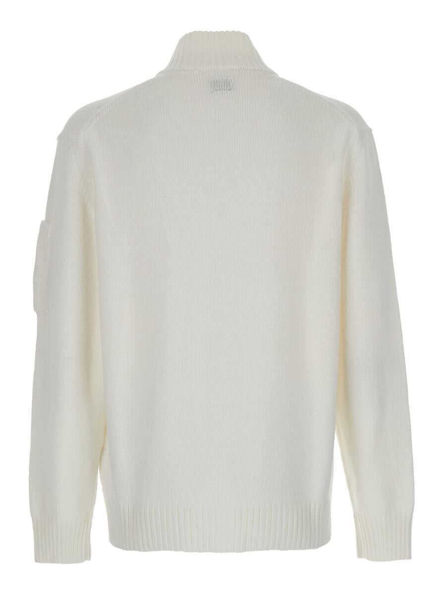 Cardigane C.P. Company White Cardigan With High Neck And Lens Motif Applied On The Sleeve In Cotton Man WHITE Barbati (BM 17076199) 1