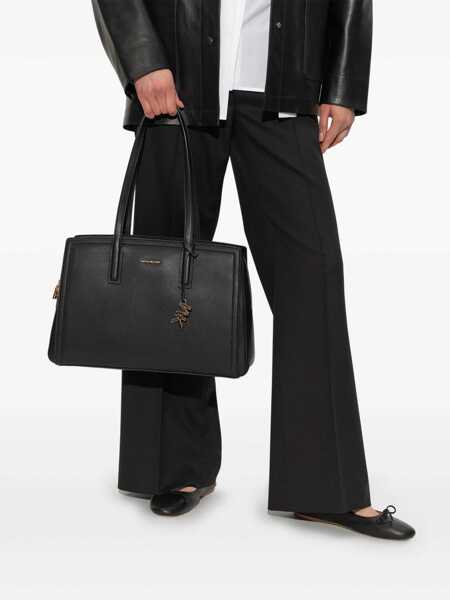 Genti de mana Michael Kors Laila Medium Black Handbag With Logo Lettering And Metallic Pendant On The Front In Leather Woman Black Femei (BM 17077660) 2