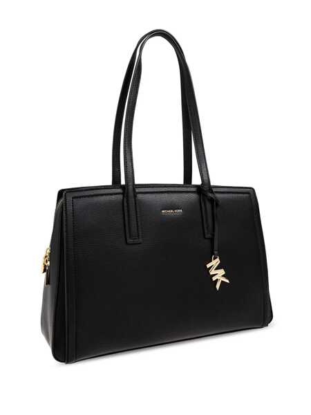 Genti de mana Michael Kors Laila Medium Black Handbag With Logo Lettering And Metallic Pendant On The Front In Leather Woman Black Femei (BM 17077660) 4