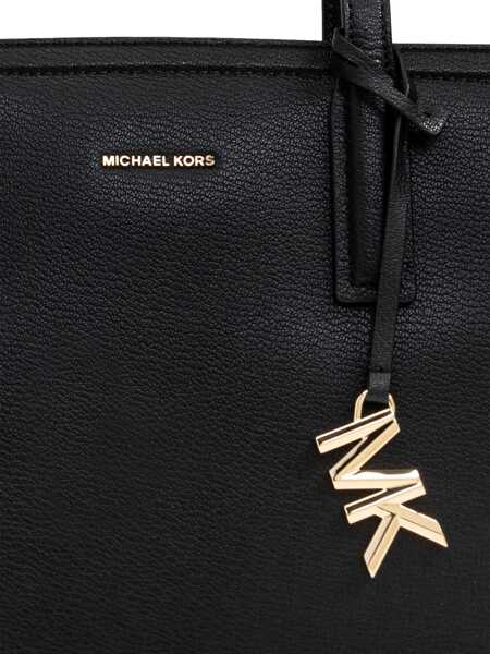 Genti de mana Michael Kors Laila Medium Black Handbag With Logo Lettering And Metallic Pendant On The Front In Leather Woman Black Femei (BM 17077660) 5