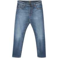 Blugi Blue Five Pocket Jeans With Rips And Logo Patch On The Back In Denim Man Barbati