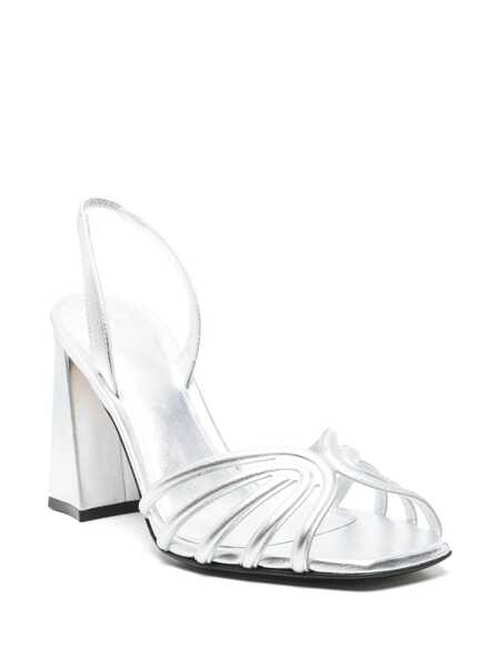 Pantofi cu toc Alevi Milano Tara Metallic Sandals With Elastic Ankle Strap And Block Heel In Leather Woman GREY Femei (BM 17082964) 2