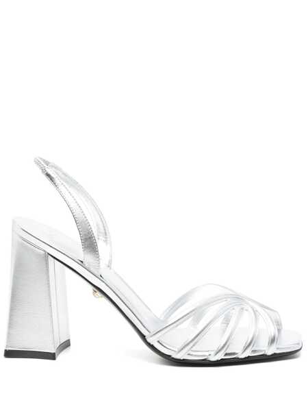 Pantofi cu toc Alevi Milano Tara Metallic Sandals With Elastic Ankle Strap And Block Heel In Leather Woman GREY Femei (BM 17082964) 1