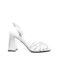 Pantofi cu toc Alevi Milano 'Tara' Metallic Sandals With Elastic Ankle Strap And Block Heel In Leather Woman