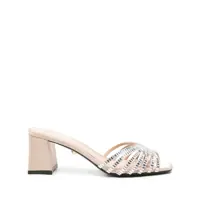 Pantofi cu toc 'Vittoria' Metallic Rhinestoned Sandals With Block Heel In Leather Woman Femei