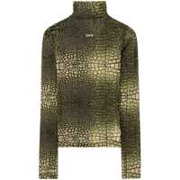 Tricouri Off-White Green High-Neck T-Shirt With Crocodile-Effect Print Femei