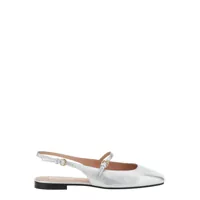 Balerini Silver Colored Slingback Ballerinas With Adjustable Strap In Leather Woman Femei